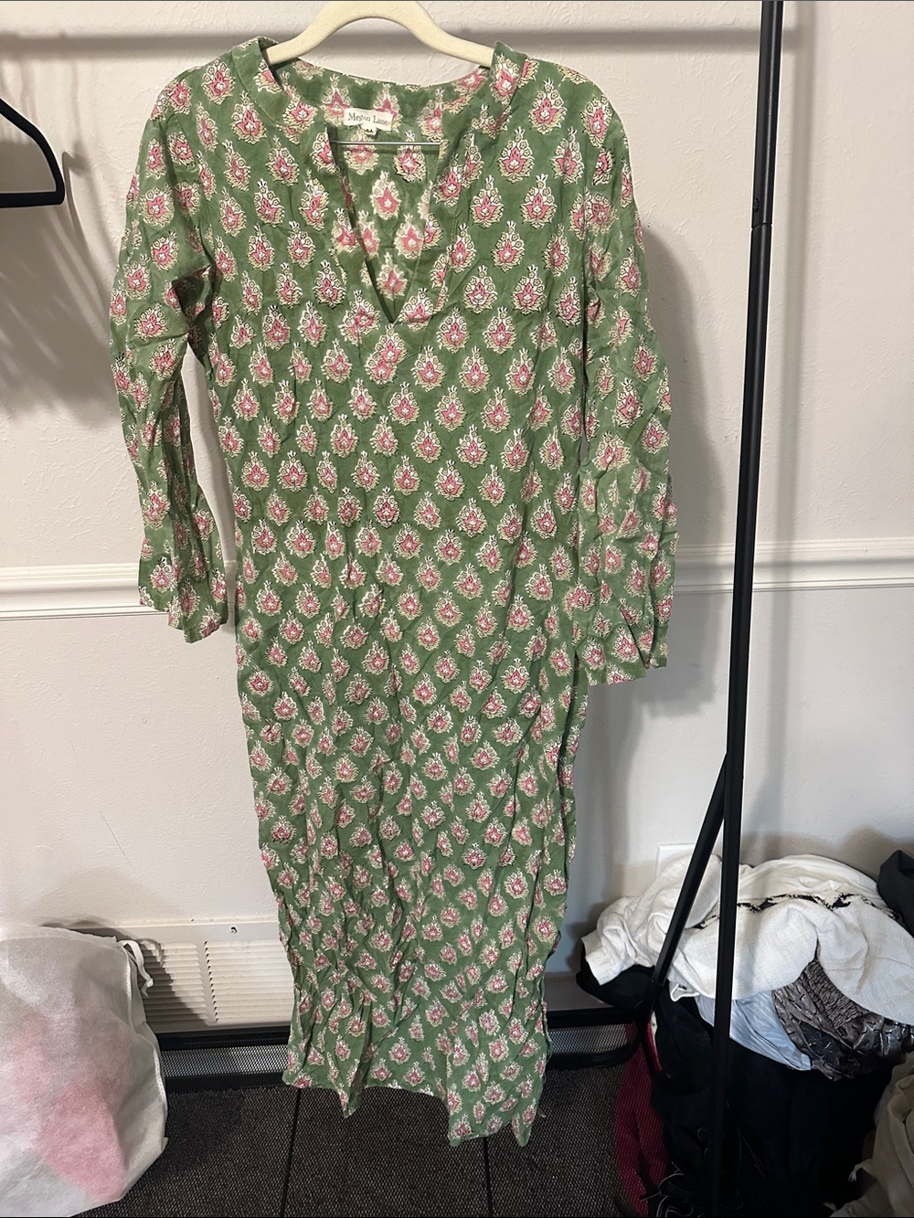 Megan Lane Green Pink Floral Maxi Dress